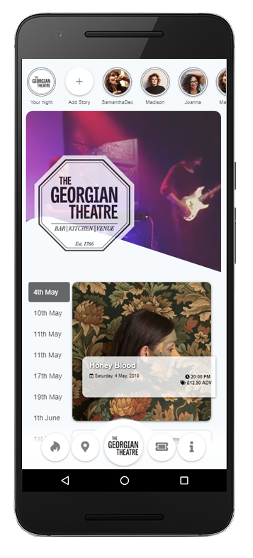 Georgian Theatre app - primary mobile screen